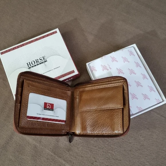 Horse Imperial Zippered Leather Mens Wallet Brown Color Brand New. - Picture 5 of 8
